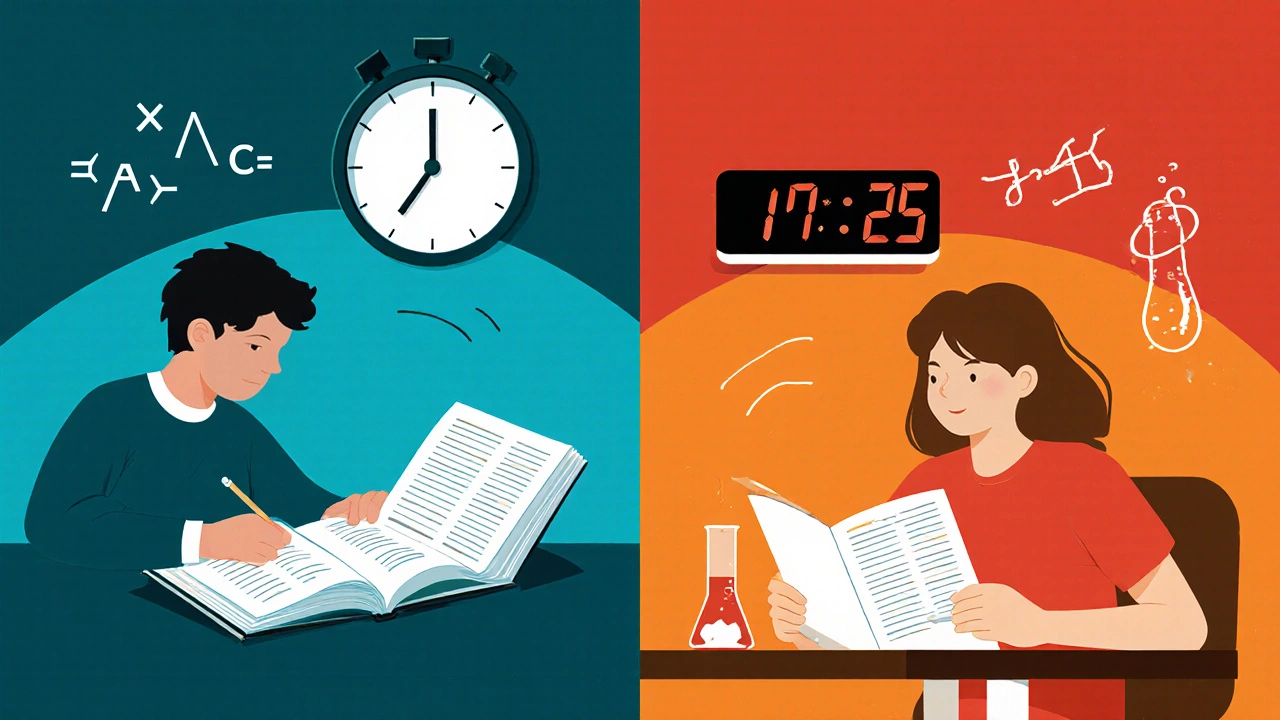 Side‑by‑side illustration comparing SAT and ACT study setups.